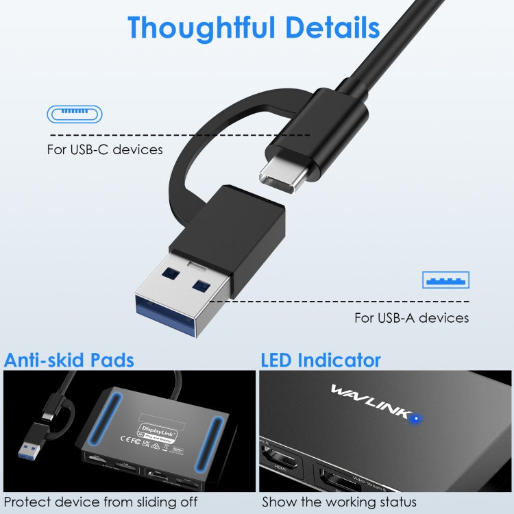 WAVLINK WL-UG69DH2 Dual Monitor USB+Type-C to Dual 4K HD DisplayPort Adapter Splitter(Black) - free shipping - PMC Jewellery - Order now!