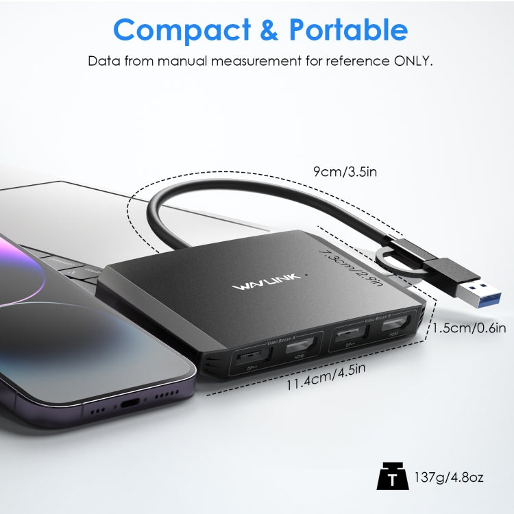 WAVLINK WL-UG69DH2 Dual Monitor USB+Type-C to Dual 4K HD DisplayPort Adapter Splitter(Black) - free shipping - PMC Jewellery - Order now!