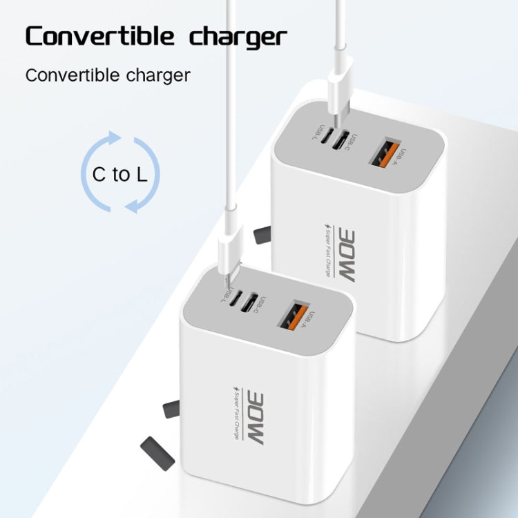 PD30W USB-C / Type-C + 8 Pin + USB Charger with Type-C to 8 Pin Date Cable(US Plug) - free shipping - PMC Jewellery - Order now!