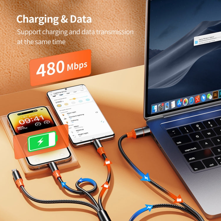 ENKAY 6-in-1 5A USB + Type-C to Type-C / 8 Pin / Micro USB Multifunction Fast Charging Cable, Length:1.2m(Black Orange) - Multifunction Cable by ENKAY | Online Shopping South Africa | PMC Jewellery | Buy Now Pay Later Mobicred