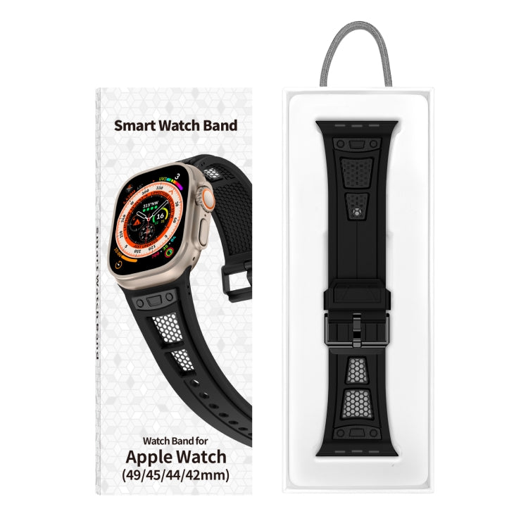 For Apple Watch SE 2023 44mm Breathable Stainless Steel Mesh TPU Watch Band(Black Black) - Watch Bands by PMC Jewellery | Online Shopping South Africa | PMC Jewellery