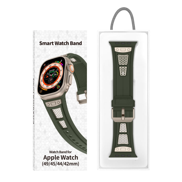 For Apple Watch SE 2022 44mm Breathable Stainless Steel Mesh TPU Watch Band(Green Titanium) - Watch Bands by PMC Jewellery | Online Shopping South Africa | PMC Jewellery