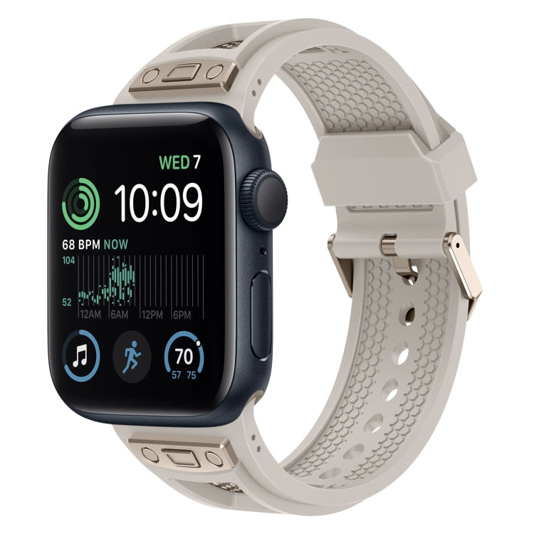 For Apple Watch SE 2022 44mm Breathable Stainless Steel Mesh TPU Watch Band(Starlight Titanium) - Watch Bands by PMC Jewellery | Online Shopping South Africa | PMC Jewellery