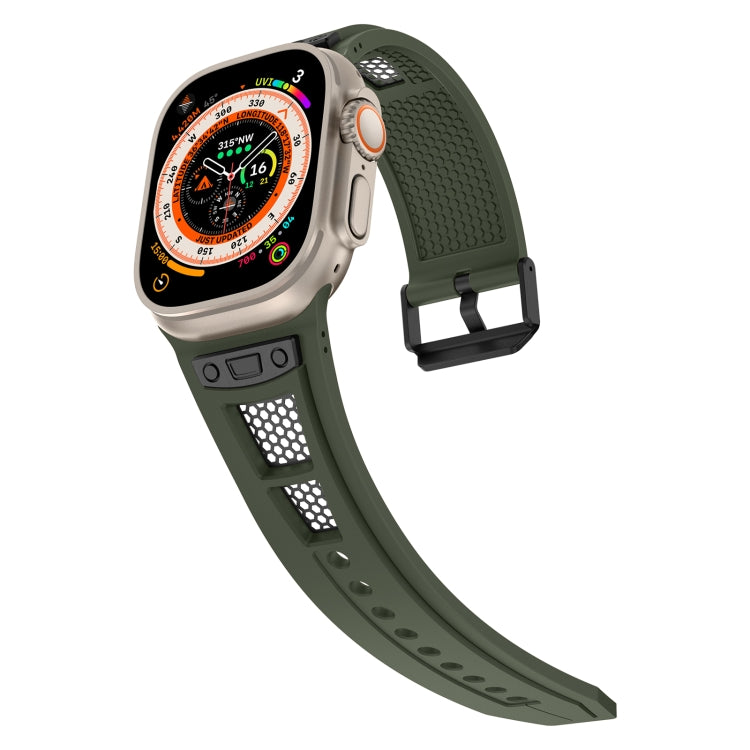 For Apple Watch Series 3 42mm Breathable Stainless Steel Mesh TPU Watch Band(Green Black) - Watch Bands by PMC Jewellery | Online Shopping South Africa | PMC Jewellery