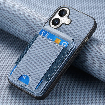 For iPhone 16 Plus Carbon Fiber Vertical Flip Wallet Stand Phone Case(Blue) - iPhone 16 Plus Cases by PMC Jewellery | Online Shopping South Africa | PMC Jewellery | Buy Now Pay Later Mobicred