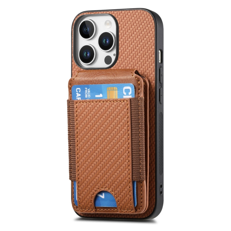 For iPhone 16 Pro Carbon Fiber Vertical Flip Wallet Stand Phone Case(Brown) - iPhone 16 Pro Cases by PMC Jewellery | Online Shopping South Africa | PMC Jewellery | Buy Now Pay Later Mobicred