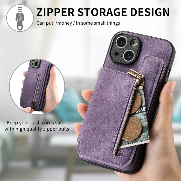 For iPhone 6 / 6s Retro Leather Zipper Wallet Back Phone Case(Purple) - More iPhone Cases by PMC Jewellery | Online Shopping South Africa | PMC Jewellery | Buy Now Pay Later Mobicred