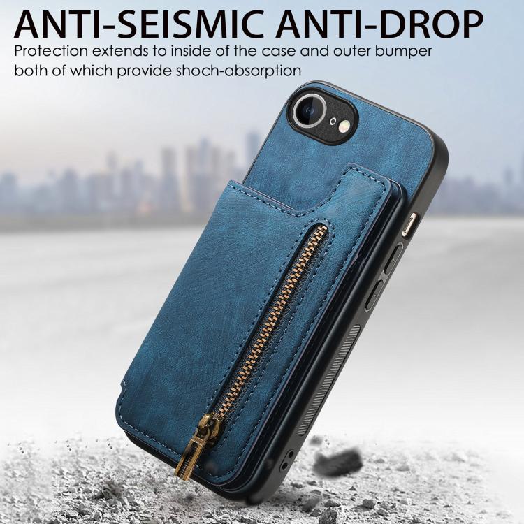 For iPhone 16e Retro Leather Zipper Wallet Back Phone Case(Blue) - iPhone 16e Cases by PMC TechLife | Online Shopping South Africa | PMC TechLife | Buy Now Pay Later Mobicred