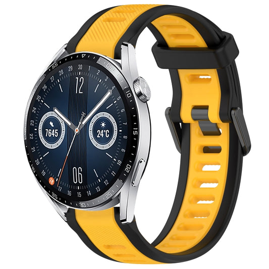 For Huawei Watch GT3 46mm 22mm Two Color Textured Silicone Watch Band(Yellow+Black) - Watch Bands by PMC Jewellery | Online Shopping South Africa | PMC Jewellery