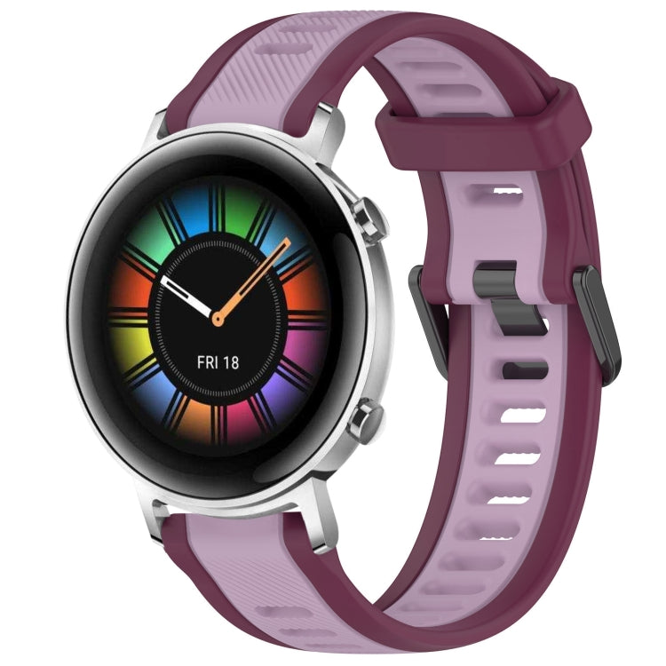 For Huawei Watch GT2 42mm 20mm Two Color Textured Silicone Watch Band(Purple) - Watch Bands by PMC Jewellery | Online Shopping South Africa | PMC Jewellery