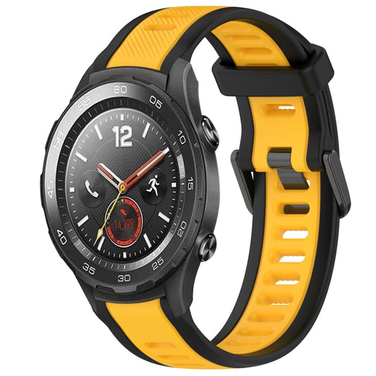 For Huawei Watch 2 20mm Two Color Textured Silicone Watch Band(Yellow+Black) - Watch Bands by PMC Jewellery | Online Shopping South Africa | PMC Jewellery