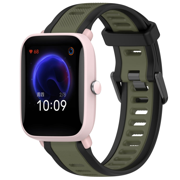 For Amazfit Pop Pro 20mm Two-Color Textured Silicone Watch Band(Green+Black) - Watch Bands by PMC Jewellery | Online Shopping South Africa | PMC Jewellery