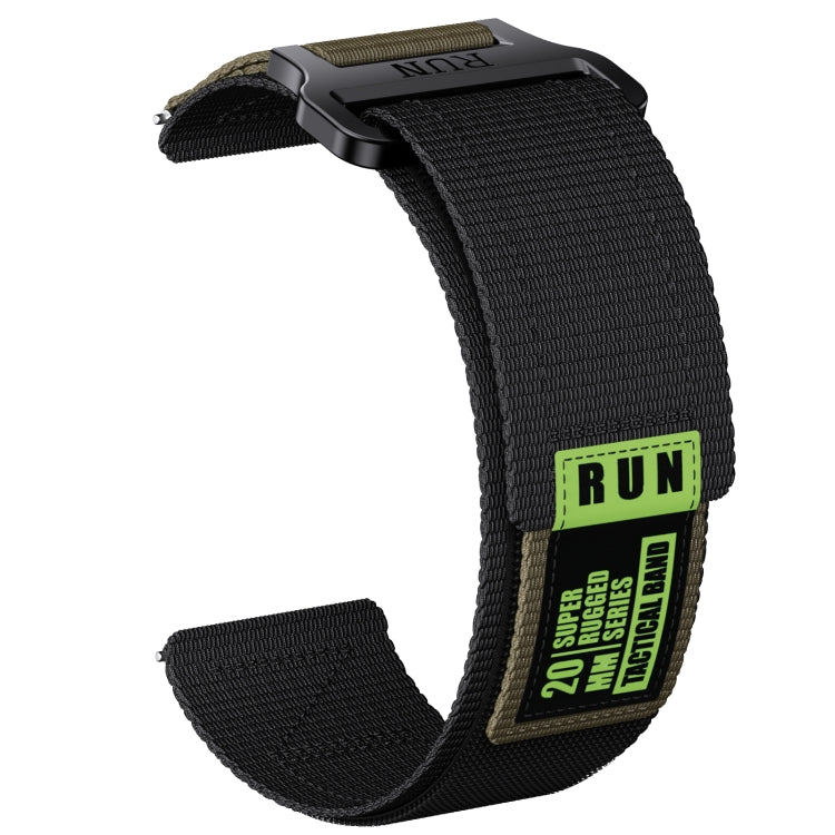 22mm Two Color Nylon Canvas Hook And Loop Fastener Watch Band(Black+Green) - 22mm Bands by PMC TechLife | Online Shopping South Africa | PMC TechLife