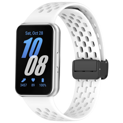 For Samsung Galaxy Fit 3 Hole Style Magnetic Folding Buckle Silicone Watch Band(White) - Watch Bands by PMC Jewellery | Online Shopping South Africa | PMC Jewellery