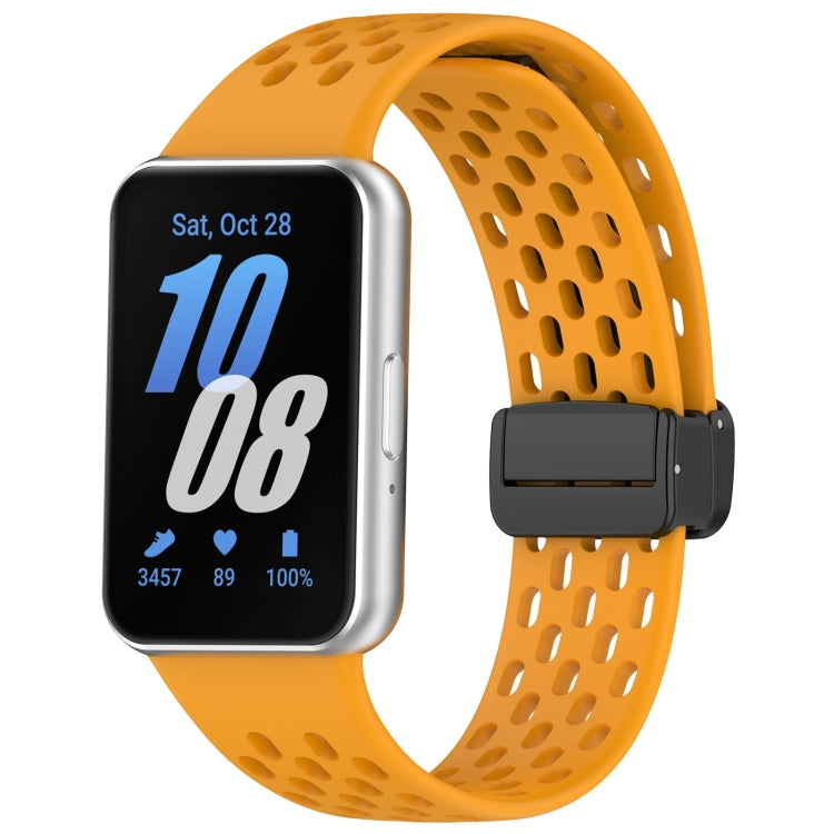 For Samsung Galaxy Fit 3 Hole Style Magnetic Folding Buckle Silicone Watch Band(Yellow) - Watch Bands by PMC Jewellery | Online Shopping South Africa | PMC Jewellery