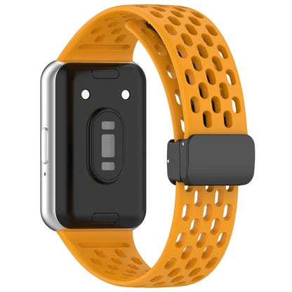 For Samsung Galaxy Fit 3 Hole Style Magnetic Folding Buckle Silicone Watch Band(Yellow) - Watch Bands by PMC Jewellery | Online Shopping South Africa | PMC Jewellery