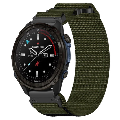 For Garmin Descent Mk3i  51mm 26mm Nylon Hook And Loop Fastener Watch Band(Army Green) - Watch Bands by PMC Jewellery | Online Shopping South Africa | PMC Jewellery