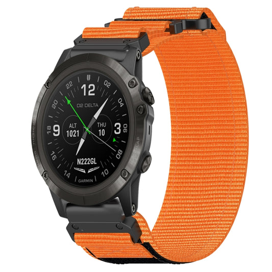 For Garmin D2 Delta PX 26mm Nylon Hook And Loop Fastener Watch Band(Orange) - Watch Bands by PMC Jewellery | Online Shopping South Africa | PMC Jewellery
