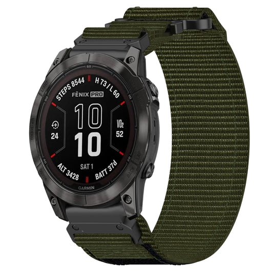 For Garmin Fenix 7X 26mm Nylon Hook And Loop Fastener Watch Band(Army Green) - Watch Bands by PMC Jewellery | Online Shopping South Africa | PMC Jewellery