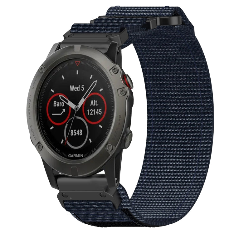 For Garmin Fenix 5X Sapphire 26mm Nylon Hook And Loop Fastener Watch Band(Blue) - Watch Bands by PMC Jewellery | Online Shopping South Africa | PMC Jewellery