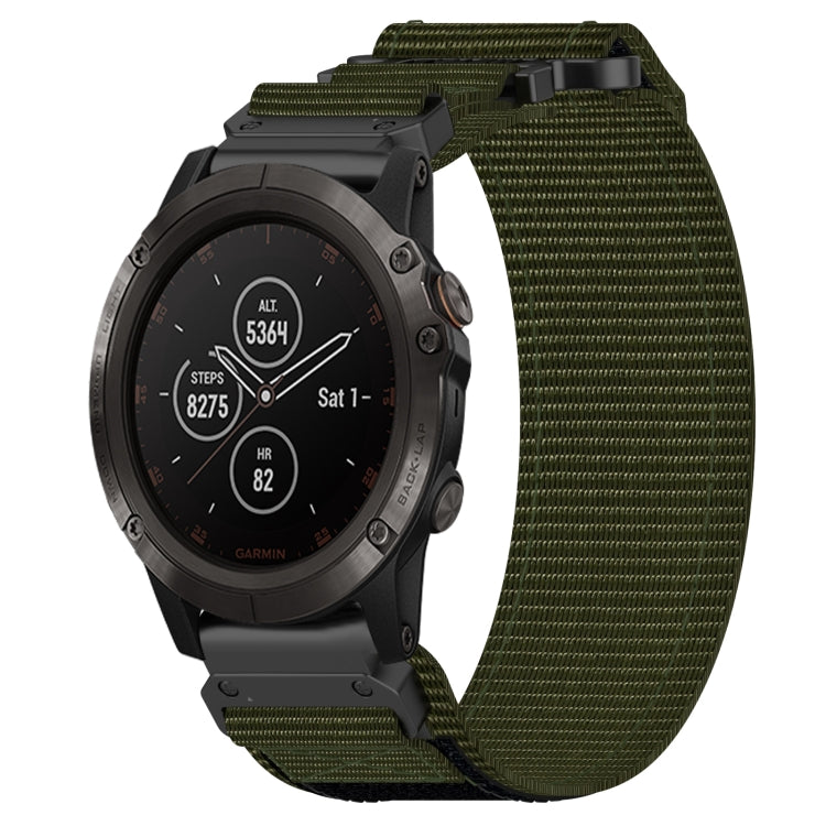 For Garmin Fenix 5X Plus 26mm Nylon Hook And Loop Fastener Watch Band(Army Green) - Watch Bands by PMC Jewellery | Online Shopping South Africa | PMC Jewellery