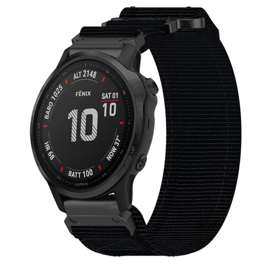 For Garmin Fenix 6S 20mm Nylon Hook And Loop Fastener Watch Band(Black) - Watch Bands by PMC Jewellery | Online Shopping South Africa | PMC Jewellery