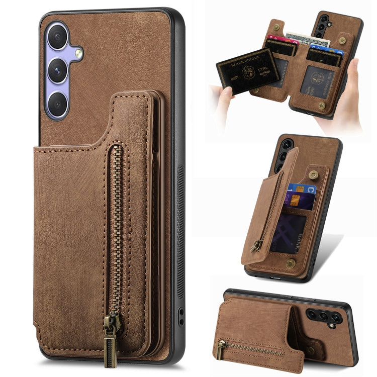 For Samsung Galaxy S25+ 5G Retro Leather Zipper Wallet Back Phone Case(Brown) - Galaxy S25+ 5G Cases by PMC Jewellery | Online Shopping South Africa | PMC Jewellery | Buy Now Pay Later Mobicred