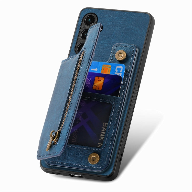 For Samsung Galaxy S25+ 5G Retro Leather Zipper Wallet Back Phone Case(Blue) - Galaxy S25+ 5G Cases by PMC Jewellery | Online Shopping South Africa | PMC Jewellery | Buy Now Pay Later Mobicred