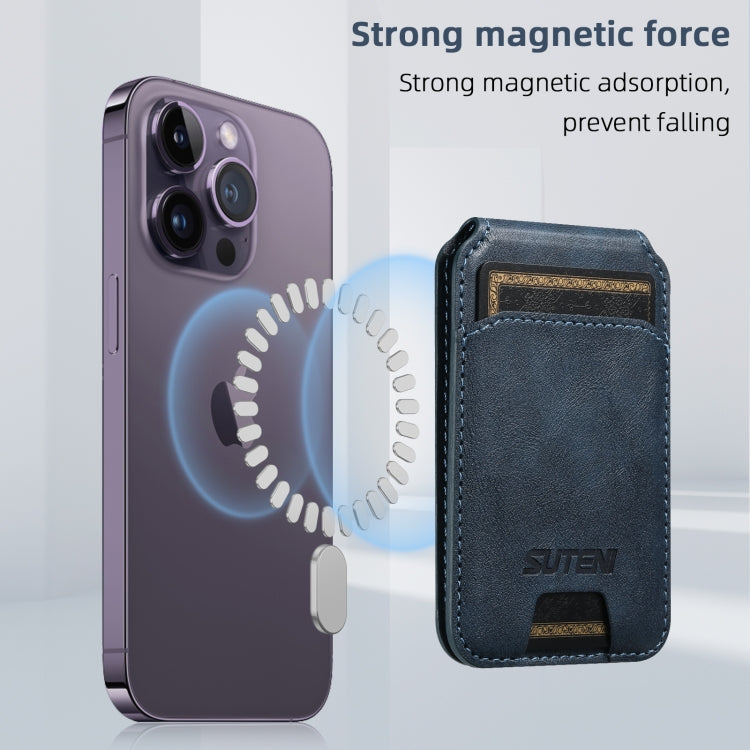 Suteni S2 Phone Magnetic Card Case Card Sleeve MagSafe Magnetic Coil PU Leather(Blue) -  by Suteni | Online Shopping South Africa | PMC Jewellery | Buy Now Pay Later Mobicred