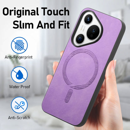 For Huawei Pura 70 Pro Solid Color Retro Magsafe PU Back Cover Phone Case(Purple) - Huawei Cases by PMC Jewellery | Online Shopping South Africa | PMC Jewellery | Buy Now Pay Later Mobicred