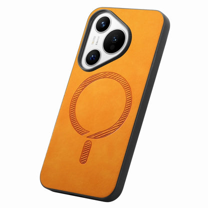 For Huawei Pura 70 Pro Solid Color Retro Magsafe PU Back Cover Phone Case(Yellow) - Huawei Cases by PMC Jewellery | Online Shopping South Africa | PMC Jewellery | Buy Now Pay Later Mobicred