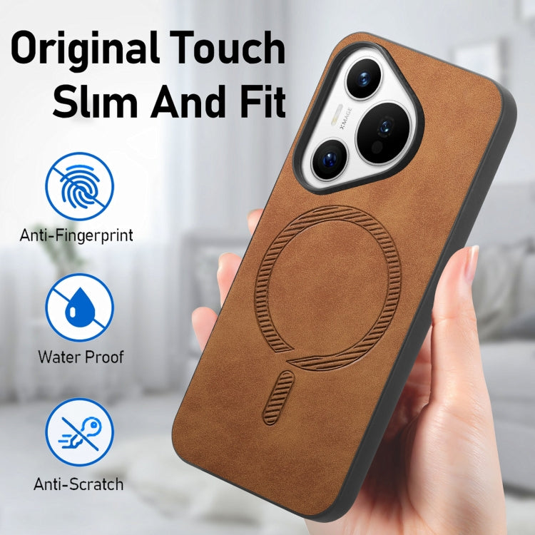 For Huawei Pura 70 Pro+ Solid Color Retro Magsafe PU Back Cover Phone Case(Brown) - Huawei Cases by PMC Jewellery | Online Shopping South Africa | PMC Jewellery | Buy Now Pay Later Mobicred