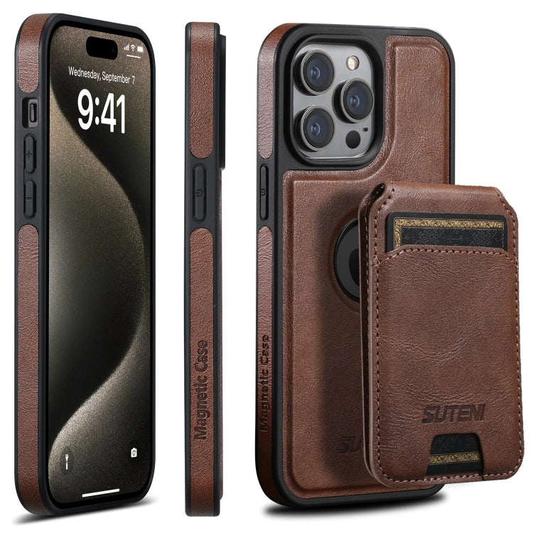 For iPhone 16 Pro Max Suteni M2 Oil Wax MagSafe Horizontal Card Bag Phone Case(Brown) - iPhone 16 Pro Max Cases by Suteni | Online Shopping South Africa | PMC Jewellery | Buy Now Pay Later Mobicred