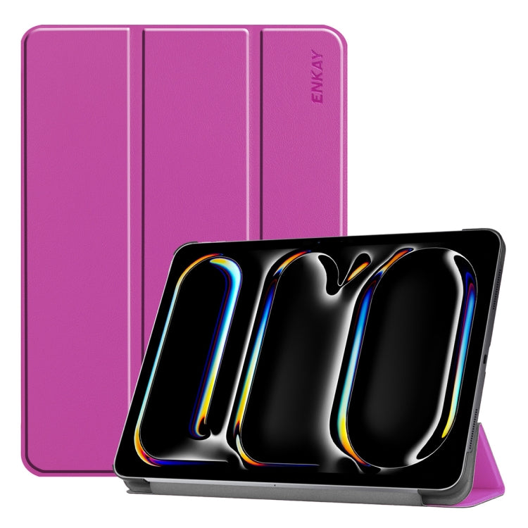 For iPad Pro 11 2024 ENKAY Tri-fold Custer Texture Platic Leather Smart Tablet Case(Purple) - iPad Pro 11 2024 Cases by ENKAY | Online Shopping South Africa | PMC Jewellery | Buy Now Pay Later Mobicred