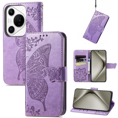 For Huawei Pura 70 Pro+ Butterfly Love Flower Embossed Leather Phone Case(Lavender) - Huawei Cases by PMC Jewellery | Online Shopping South Africa | PMC Jewellery | Buy Now Pay Later Mobicred