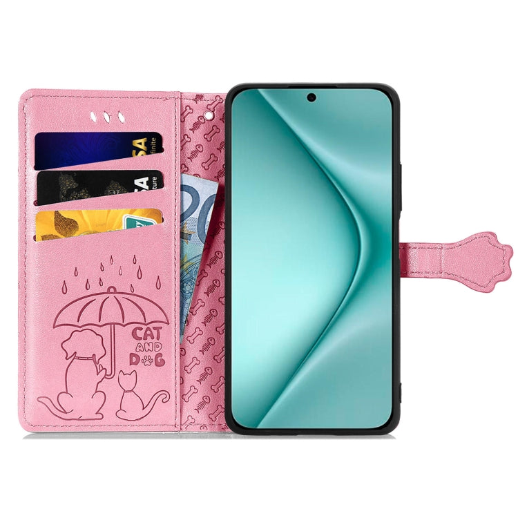 For Huawei Pura 70 Cat and Dog Embossed Leather Phone Case(Pink) - Huawei Cases by PMC Jewellery | Online Shopping South Africa | PMC Jewellery | Buy Now Pay Later Mobicred