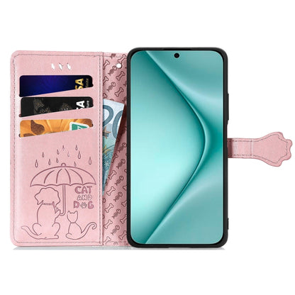 For Huawei Pura 70 Pro+ Cat and Dog Embossed Leather Phone Case(Rose Gold) - Huawei Cases by PMC Jewellery | Online Shopping South Africa | PMC Jewellery | Buy Now Pay Later Mobicred