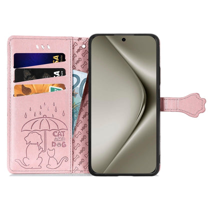 For Huawei Pura 70 Ultra Cat and Dog Embossed Leather Phone Case(Rose Gold) - Huawei Cases by PMC Jewellery | Online Shopping South Africa | PMC Jewellery | Buy Now Pay Later Mobicred