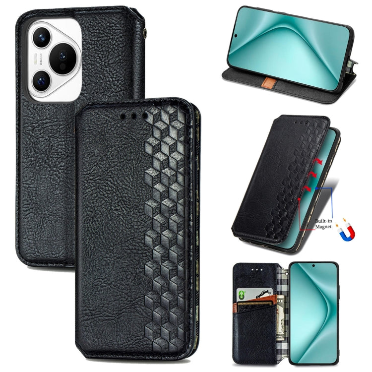 For Huawei Pura 70 Cubic Grid Pressed Magnetic Leather Phone Case(Black) - Huawei Cases by PMC Jewellery | Online Shopping South Africa | PMC Jewellery | Buy Now Pay Later Mobicred