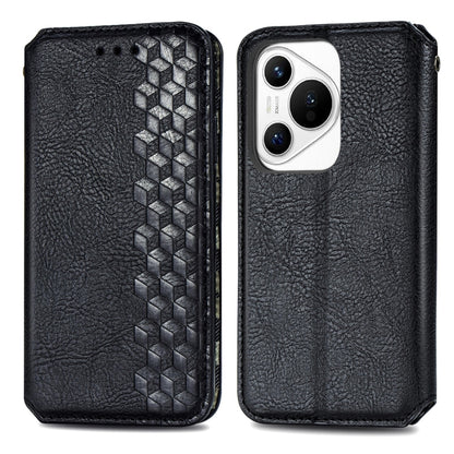 For Huawei Pura 70 Cubic Grid Pressed Magnetic Leather Phone Case(Black) - Huawei Cases by PMC Jewellery | Online Shopping South Africa | PMC Jewellery | Buy Now Pay Later Mobicred