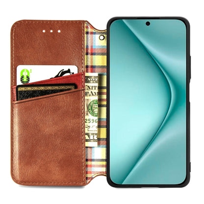 For Huawei Pura 70 Ultra Cubic Grid Pressed Magnetic Leather Phone Case(Brown) - Huawei Cases by PMC Jewellery | Online Shopping South Africa | PMC Jewellery | Buy Now Pay Later Mobicred