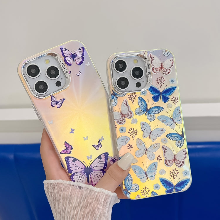 For iPhone 16 Pro Electroplating Laser Butterfly Phone Case(Black Butterflies AB5) - iPhone 16 Pro Cases by PMC TechLife | Online Shopping South Africa | PMC TechLife | Buy Now Pay Later Mobicred