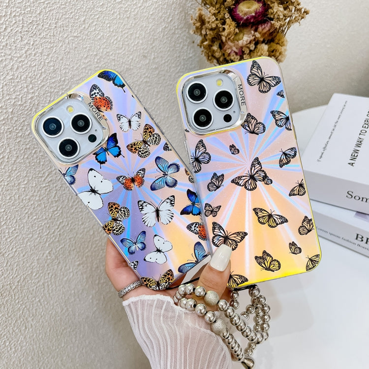 For iPhone 16 Pro Max Electroplating Laser Butterfly Phone Case with Wrist Strap(Pink Butterflies AB2) - iPhone 16 Pro Max Cases by PMC TechLife | Online Shopping South Africa | PMC TechLife | Buy Now Pay Later Mobicred