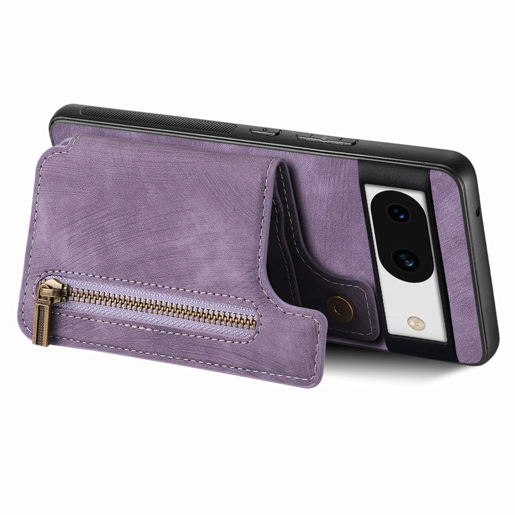 For Google Pixel 9 / 9 Pro Retro Leather Zipper Wallet Back Phone Case(Purple) - Google Cases by PMC Jewellery | Online Shopping South Africa | PMC Jewellery | Buy Now Pay Later Mobicred