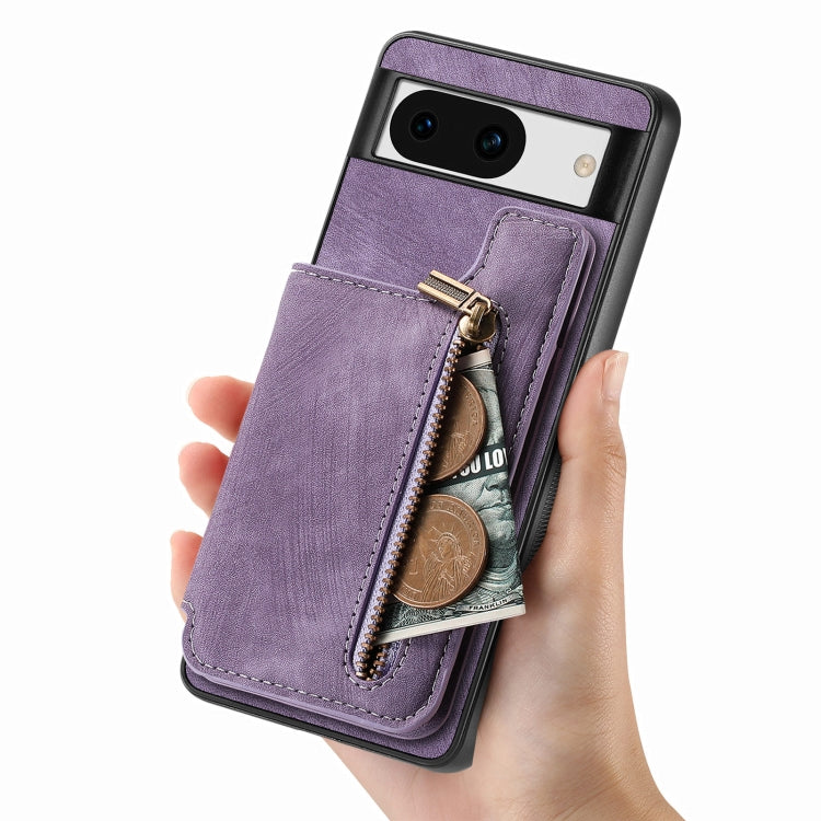 For Google Pixel 9 / 9 Pro Retro Leather Zipper Wallet Back Phone Case(Purple) - Google Cases by PMC Jewellery | Online Shopping South Africa | PMC Jewellery | Buy Now Pay Later Mobicred