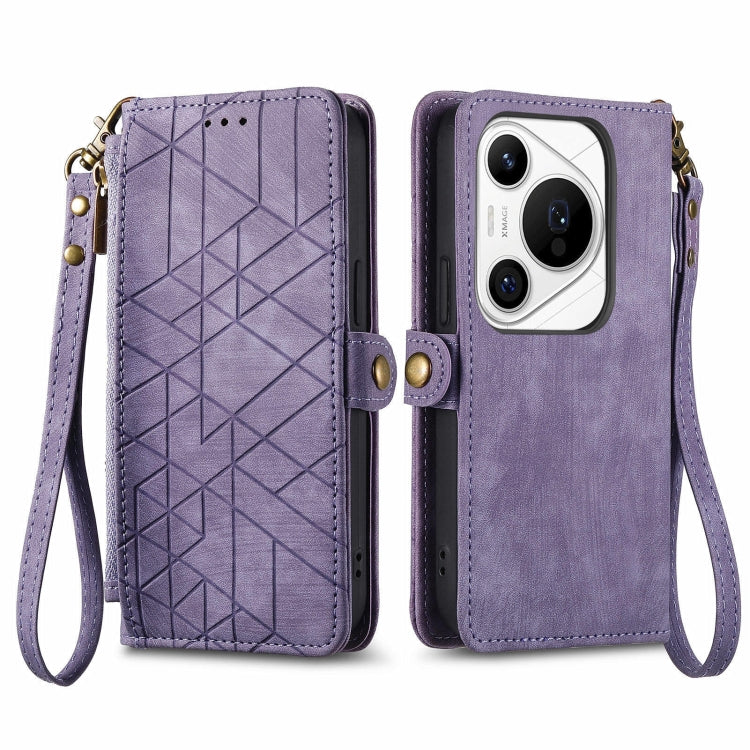 For Huawei Pura 70 Pro+ Geometric Zipper Wallet Side Buckle Leather Phone Case(Purple) - Huawei Cases by PMC Jewellery | Online Shopping South Africa | PMC Jewellery | Buy Now Pay Later Mobicred