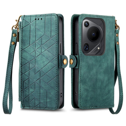 For Huawei Pura 70 Ultra Geometric Zipper Wallet Side Buckle Leather Phone Case(Green) - Huawei Cases by PMC Jewellery | Online Shopping South Africa | PMC Jewellery | Buy Now Pay Later Mobicred