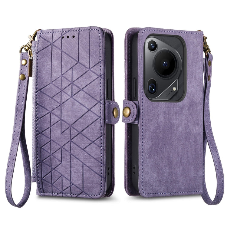 For Huawei Pura 70 Ultra Geometric Zipper Wallet Side Buckle Leather Phone Case(Purple) - Huawei Cases by PMC Jewellery | Online Shopping South Africa | PMC Jewellery | Buy Now Pay Later Mobicred