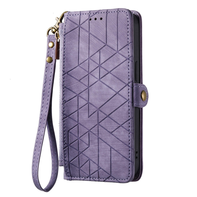 For Huawei Pura 70 Ultra Geometric Zipper Wallet Side Buckle Leather Phone Case(Purple) - Huawei Cases by PMC Jewellery | Online Shopping South Africa | PMC Jewellery | Buy Now Pay Later Mobicred