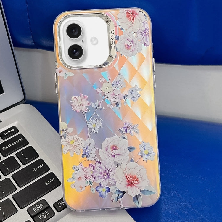 For iPhone 16 Electroplating Laser Flower Texture TPU Phone Case(Rose AH15) - iPhone 16 Cases by PMC TechLife | Online Shopping South Africa | PMC TechLife | Buy Now Pay Later Mobicred